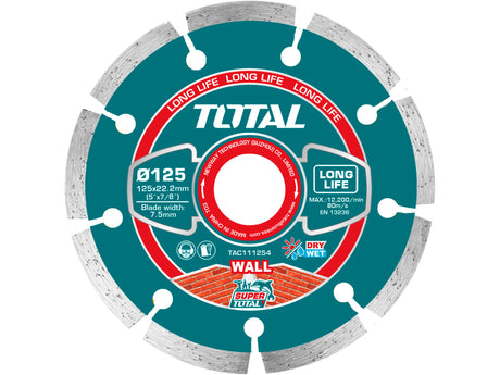 Segmentierte Diamanttrennscheibe, Trocken- und Nassschnitt, 125 mm - DE und BG Dicht GmbH